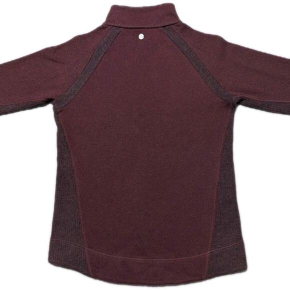 prAna Women’s Wool Blend Snap Neck Pullover Sweater L Burgundy Raglan Panels - Picture 3 of 11